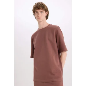 Defacto E0493 Kahve %100 Pamuk Boxy Fit Bisiklet Yaka Kısa Kollu Tişört
