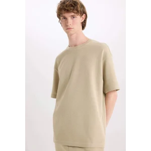 Defacto E0493 Haki %100 Pamuk Boxy Fit Bisiklet Yaka Kısa Kollu Tişört