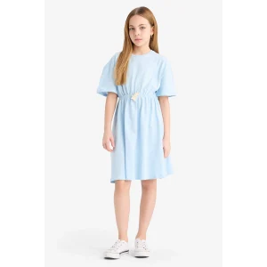 Defacto E5800 Mavi Kız Çocuk Oversize Geniş Kalıp Kısa Kollu Elbise