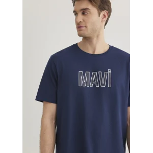 Mavi 066842-70758 Mavi Logo Baskılı Lacivert Tişört