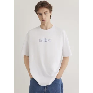 Mavi 0611704-620 Miav Baskılı Oversize Beyaz Tişört