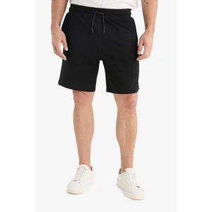 Defacto W1105 Siyah Slim Fit Dar Kesim Cepli Pamuklu Basic Düz Bermuda Şort