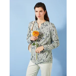 LCW Grace Yeşil Kaçık Yaka Desenli Uzun Kollu Kadın Bluz