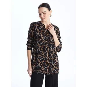 LCW Grace Siyah Kaçık Yaka Desenli Uzun Kollu Kadın Bluz