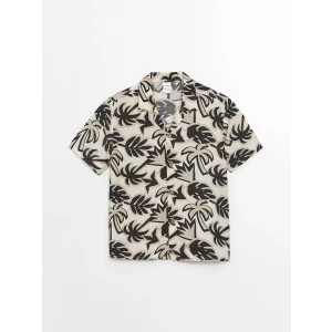 LCW Kids Ekru Resort Yaka Kısa Kollu Baskılı Erkek Bebek Gömlek