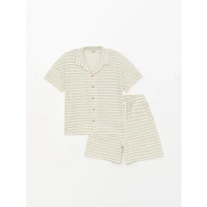 LCW Kids Yeşil Çizgili Kısa Kollu Erkek Çocuk Gömlek ve Şort