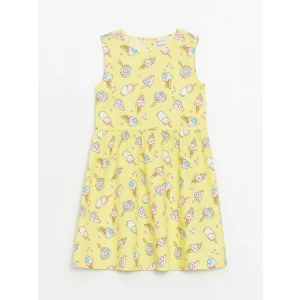 LCW Kids Sari Bisiklet Yaka Desenli Kız Çocuk Elbise