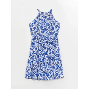 LCW Kids Mavi Halter Yaka Çiçekli Kız Çocuk Elbise