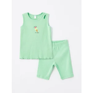 LCW Kids Yeşil Bisiklet Yaka Kız Bebek Bluz ve Şort 2li Takım