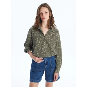LCW Vision Yeşil Desenli Uzun Kollu Oversize Kadın Gömlek