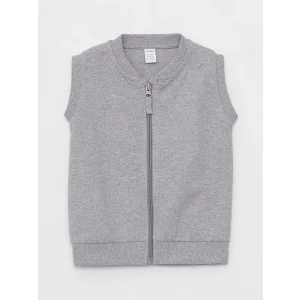 LCW Kids Gri Bisiklet Yaka Fermuarlı Erkek Bebek Yelek