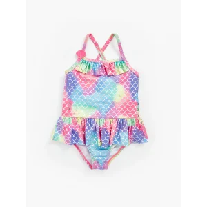 LCW Kids Pembe Kare Yaka Baskılı Kız Bebek Mayo