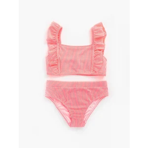 LCW Kids Mercan Hızlı Kuruyan Çizgili Kız Çocuk Bikini