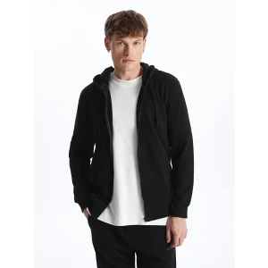 LCW Casual Siyah Kapüşonlu Uzun Kollu Erkek Fermuarlı Sweatshirt