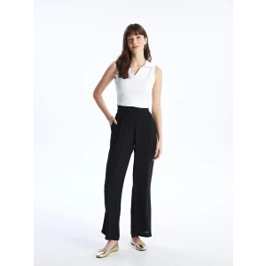 LCWAIKIKI Classic Siyah Beli Lastikli Dokulu Geniş Paça Kadın Pantolon