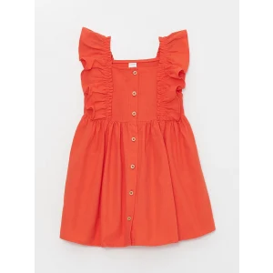 LCW Kids Turuncu Kare Yaka Kız Bebek Elbise