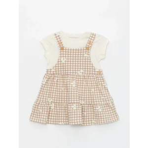 LCW baby Bej Kare Yaka Kolsuz Kız Bebek Elbise ve Tişört