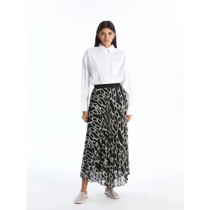 LCW Modest Siyah Beli Lastikli Rahat Kalıp Desenli Kadın Etek