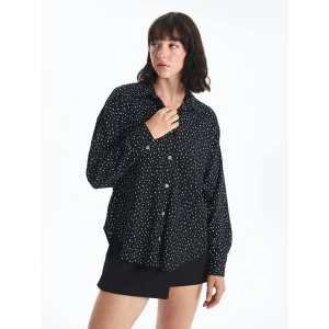 LCW Vision Siyah Desenli Uzun Kollu Oversize Kadın Gömlek