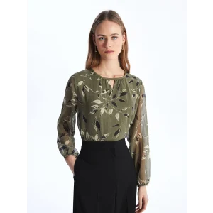 LCW Grace Haki Bisiklet Yaka Desenli Uzun Kollu Kadın Bluz