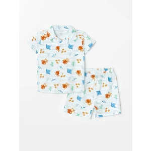 LCW baby Ekru Polo Yaka Yaka Kısa Kollu Erkek Bebek Şortlu Pijama Takımı