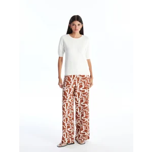 LCW Modest Kahverengi Beli Lastikli Desenli Kadın Palazzo Pantolon