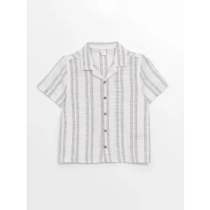 LCW Kids Mavi Resort Yaka Kısa Kollu Çizgili Erkek Bebek Gömlek