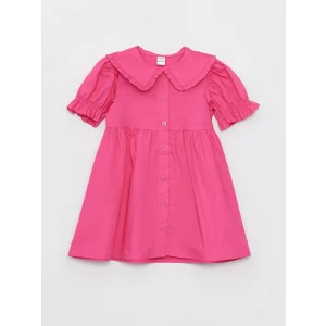 LCW Kids Pembe Bebe Yaka Kısa Kollu Kız Bebek Elbise