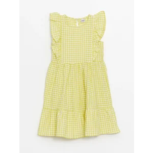 LCW Kids Sari Bisiklet Yaka Ekose Kız Çocuk Elbise