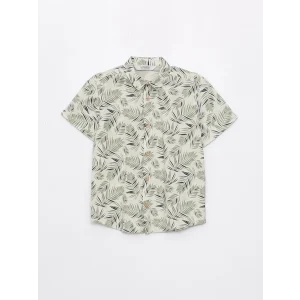 LCW Kids Yeşil Desenli Keten Karışımlı Erkek Çocuk Gömlek