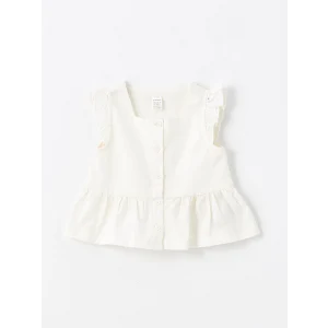 LCW Kids Ekru Kare Yaka Kolsuz Kız Bebek Gömlek