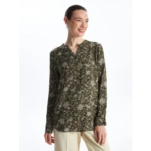 LCW Grace Haki Kaçık Yaka Çiçekli Uzun Kollu Kadın Bluz