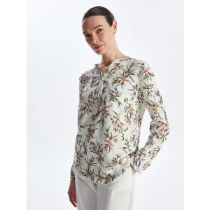 LCW Grace Ekru Kaçık Yaka Çiçekli Uzun Kollu Kadın Bluz