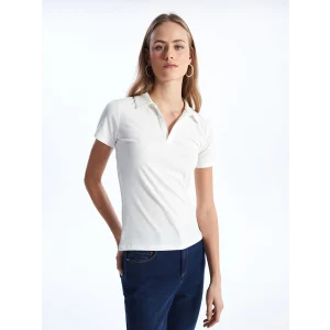 LCWAIKIKI Basic Ekru Polo Yaka Düz Kısa Kollu Kadın Tişört