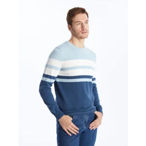 LCWAIKIKI Classic Indigo Bisiklet Yaka Uzun Kollu Çizgili Erkek Triko Kazak