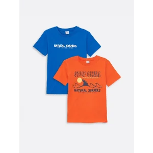 LCW Kids Turuncu Bisiklet Yaka Baskılı Kısa Kollu Erkek Çocuk Tişört 2li