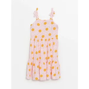 LCW Kids Pembe Kare Yaka Desenli Kız Çocuk Elbise