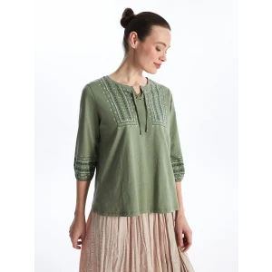 LCW Grace Haki Bağlamalı Yaka Desenli Kadın Bluz