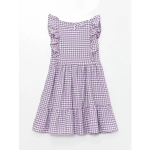 LCW Kids Lila Bisiklet Yaka Ekose Kız Çocuk Elbise