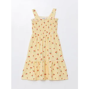 LCW Kids Sari Kare Yaka Baskılı Kız Çocuk Elbise