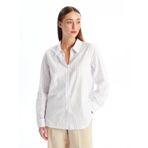 LCWAIKIKI Classic Lila Çizgili Uzun Kollu Kadın Gömlek