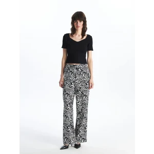 LCW Vision Siyah Beli Lastikli Desenli Kadın Pantolon