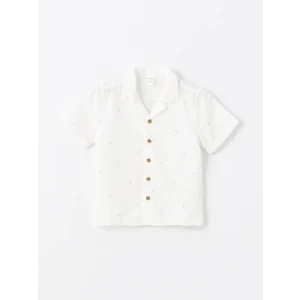 LCW Kids Ekru Kısa Kollu Baskılı Erkek Bebek Gömlek