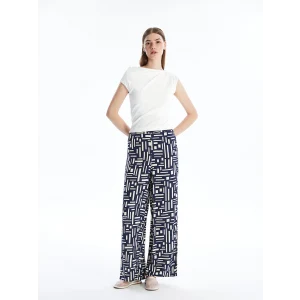 LCW Modest Mavi Beli Lastikli Desenli Kadın Palazzo Pantolon