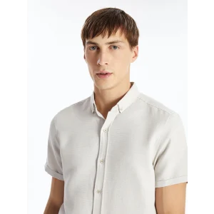 LCW Vision Bej Slim Fit Kısa Kollu Armürlü Erkek Gömlek