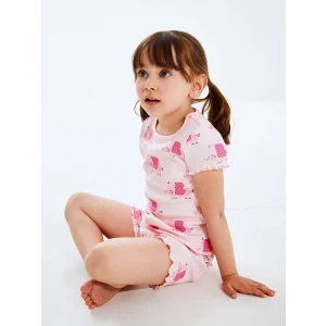 LCW baby Pembe Bisiklet Yaka Kız Bebek Şortlu Pijama Takımı