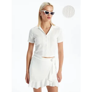 LCW Vision Ekru Polo Yaka Düz Kısa Kollu Kadın Bluz