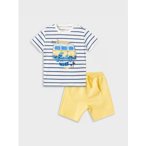 LCW Kids Ekru Bisiklet Yaka Kısa Kollu Baskılı Erkek Bebek Tişört ve Şort 2li Takım