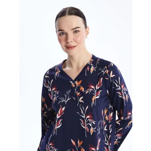 LCW Grace Lacivert V Yaka Desenli Uzun Kollu Kadın Bluz
