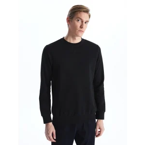 LCWAIKIKI Classic Siyah Bisiklet Yaka Uzun Kollu Erkek Kalın Sweatshirt